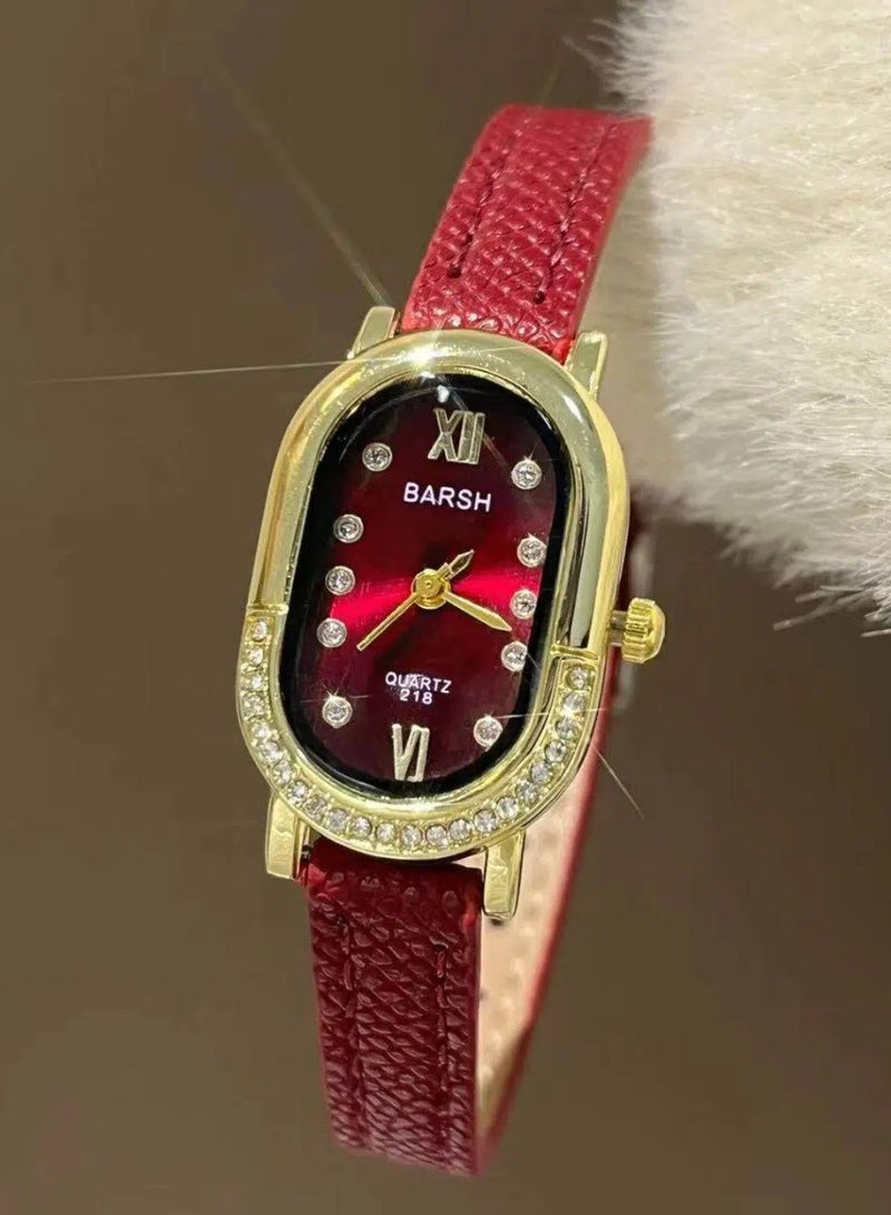 Barsh Women's Elegant Gold-Plated Watch with Diamond-Studded Bezel - Stylish Leather Strap Quartz Wristwatch for Ladies (Fashion Dress Watch) - Image 1